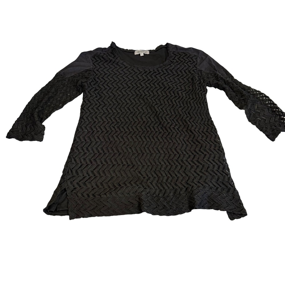 Closet Full Womens Black Chevron Crochet Knit Tunic Top Long Sleeve Scoop Neck L